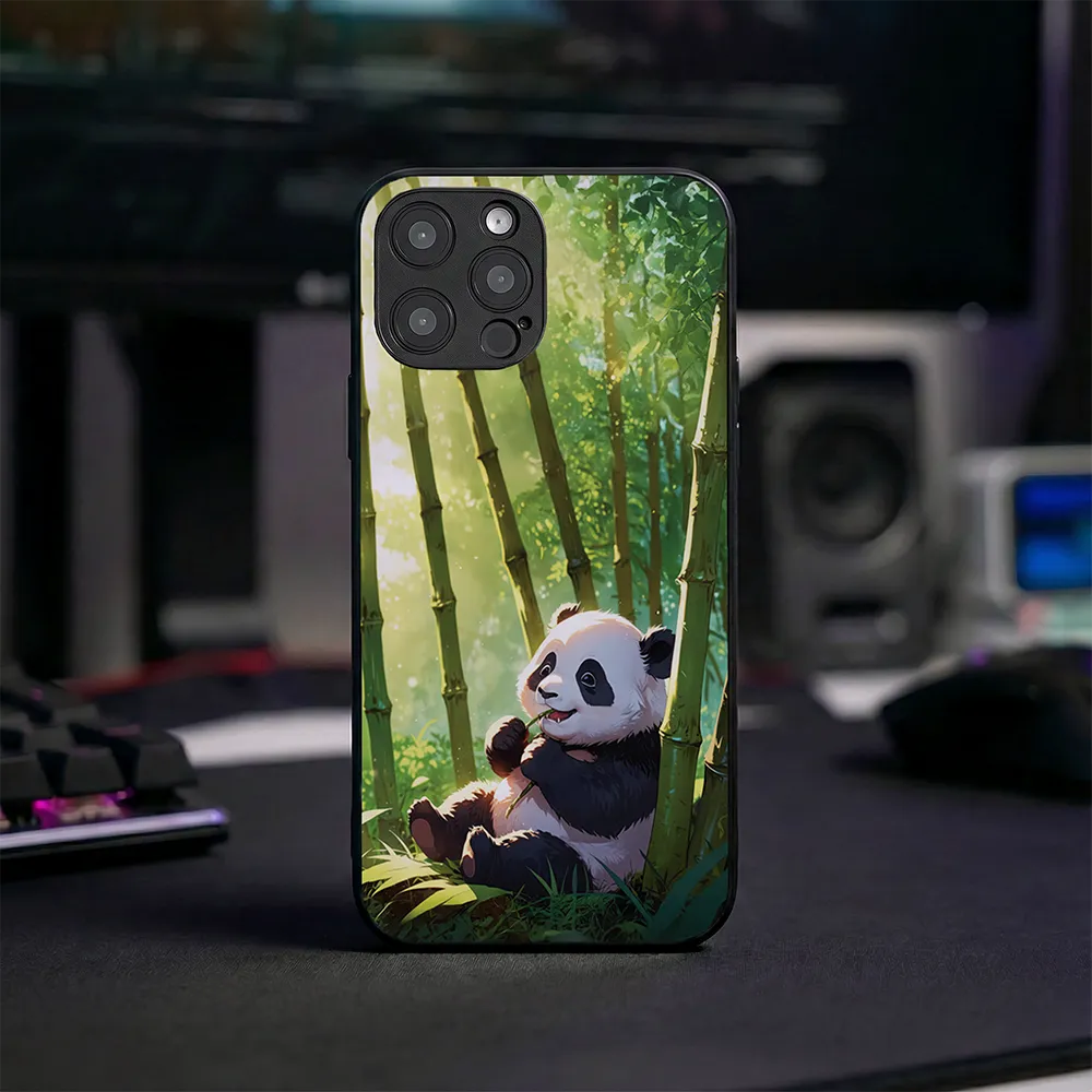 Glass Phone Case Panda and the Tasty Bamboo