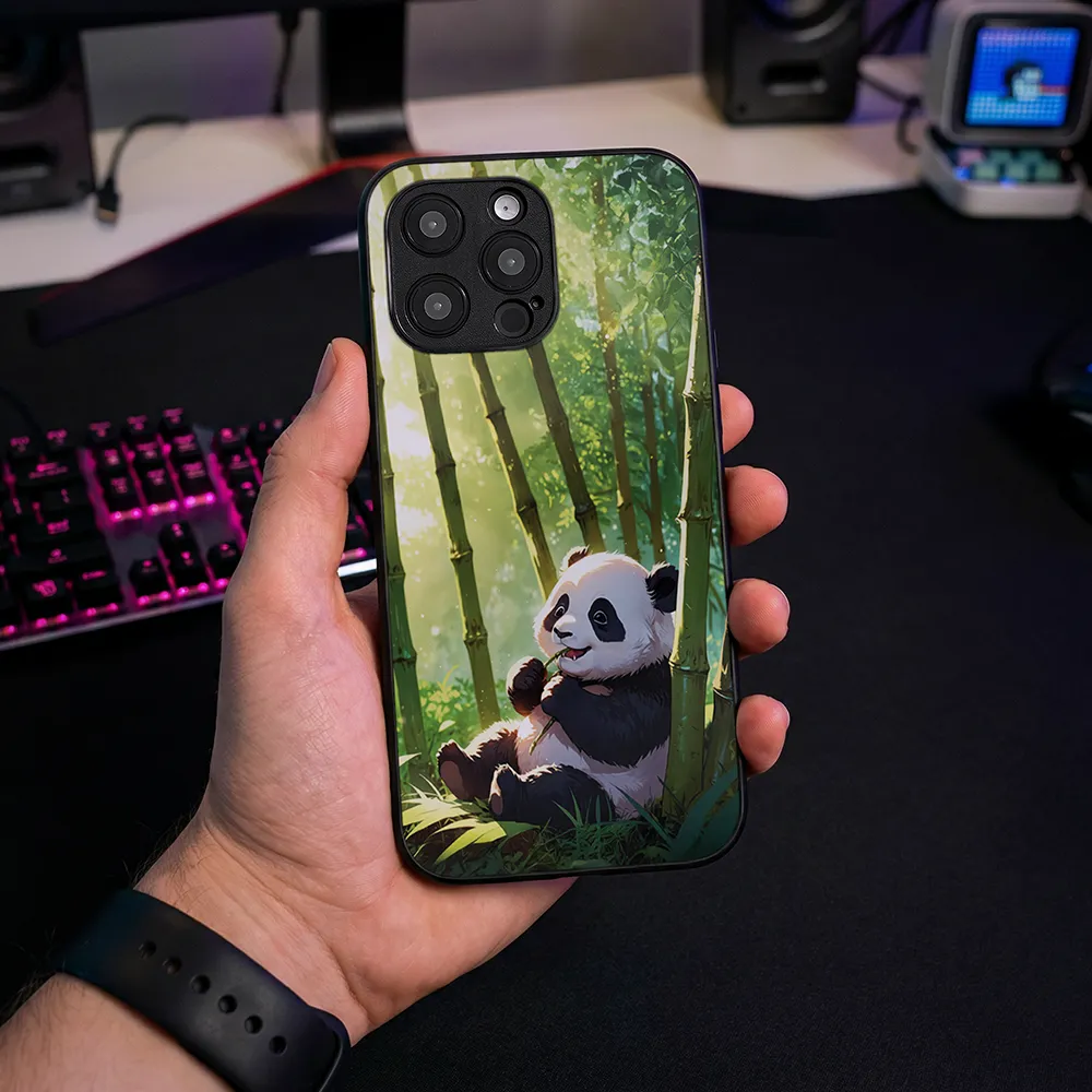 Glass Phone Case Panda and the Tasty Bamboo - Image 2