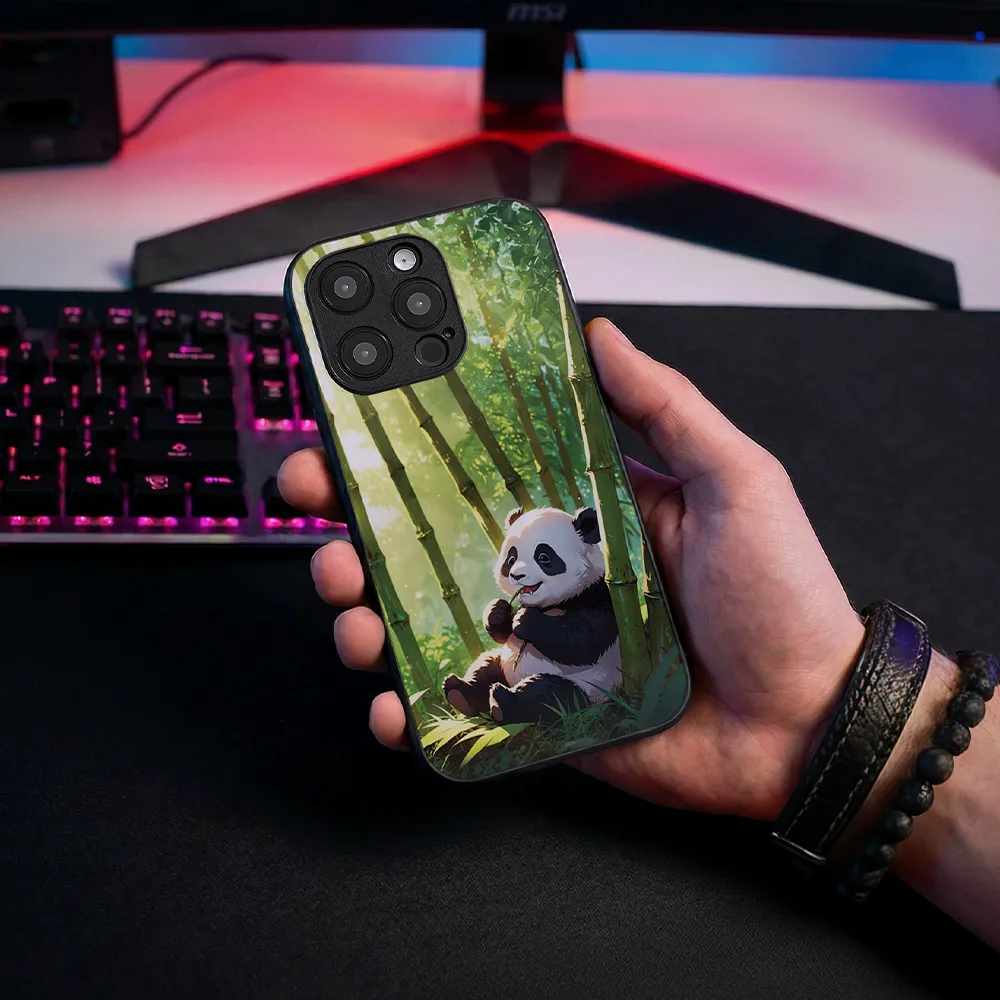 Glass Phone Case Panda and the Tasty Bamboo - Image 3
