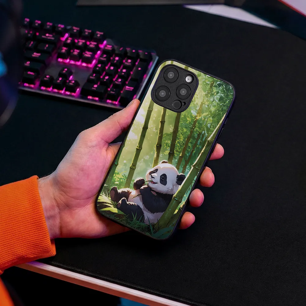 Glass Phone Case Panda and the Tasty Bamboo - Image 5