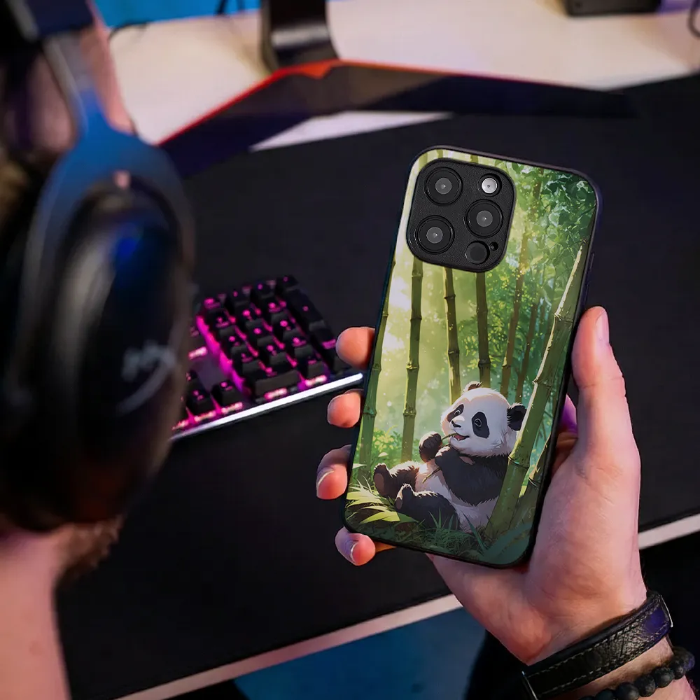 Glass Phone Case Panda and the Tasty Bamboo - Image 8