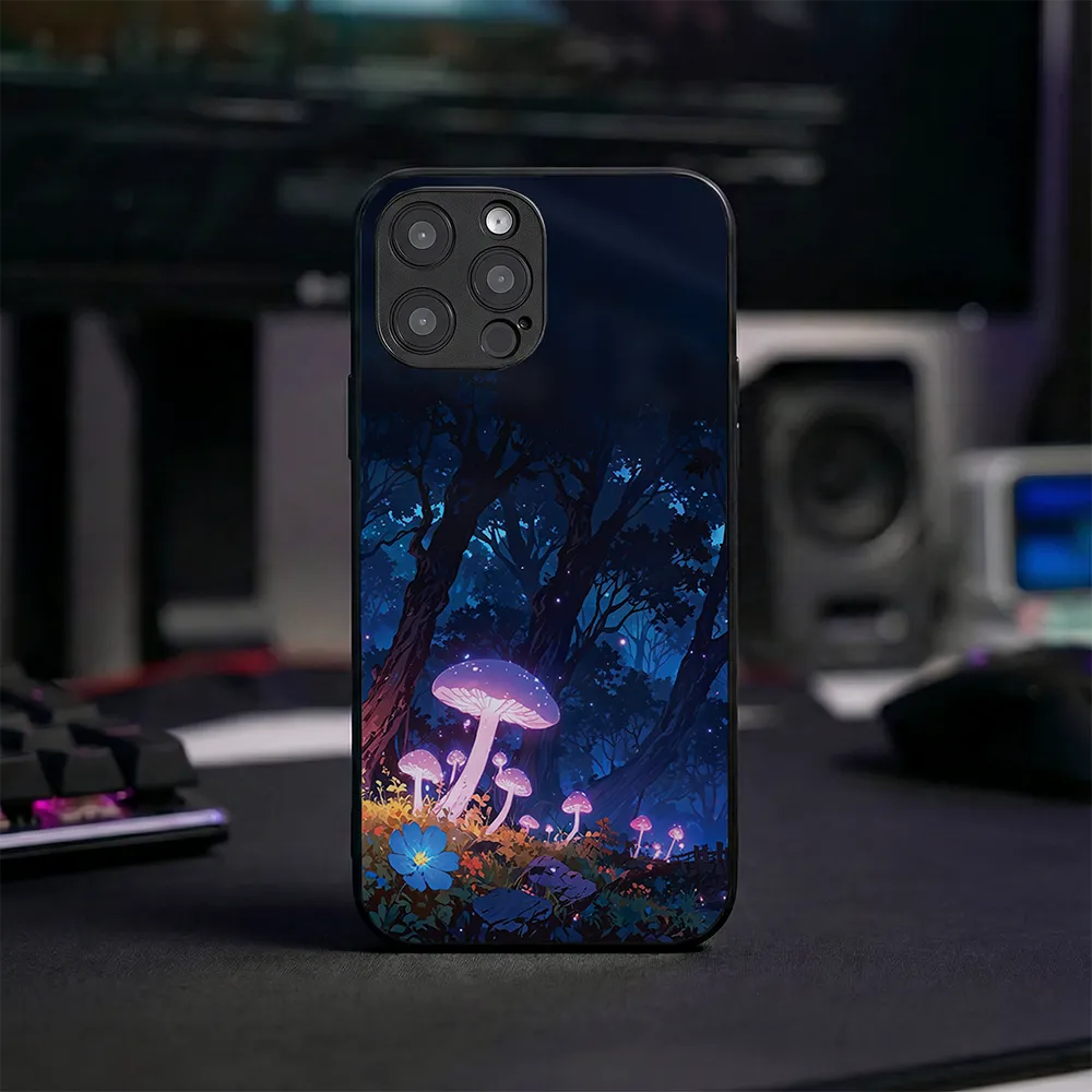 Glass Phone Case Purple Mushroom