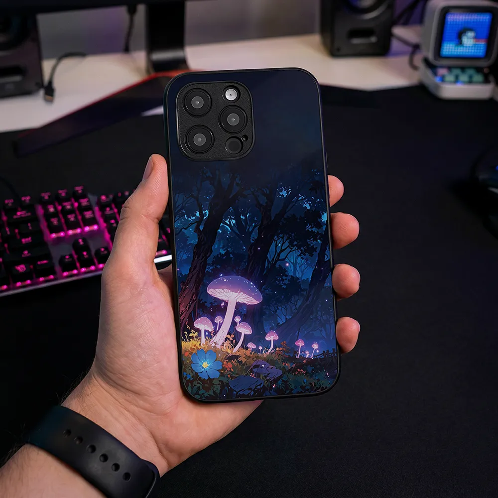 Glass Phone Case Purple Mushroom - Image 2
