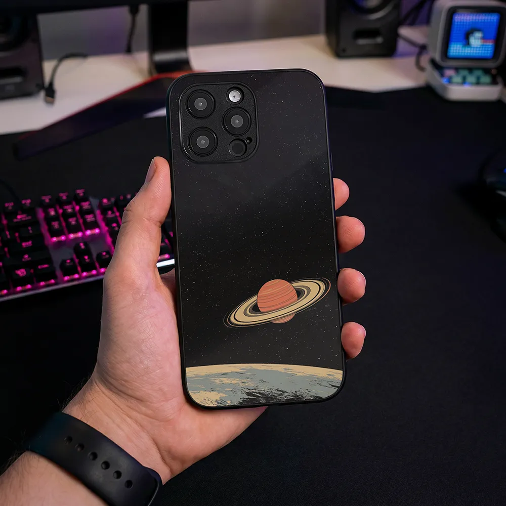 Glass Phone Case Saturn's Moons Landscape - Image 2