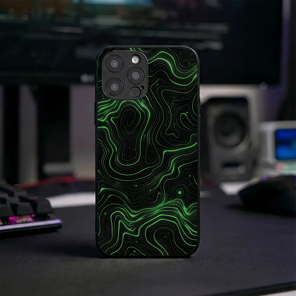 Glass Phone Case Topographic Green