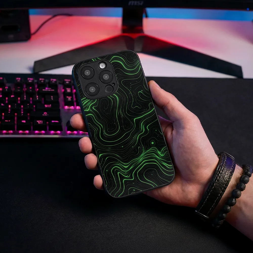 Glass Phone Case Topographic Green - Image 3